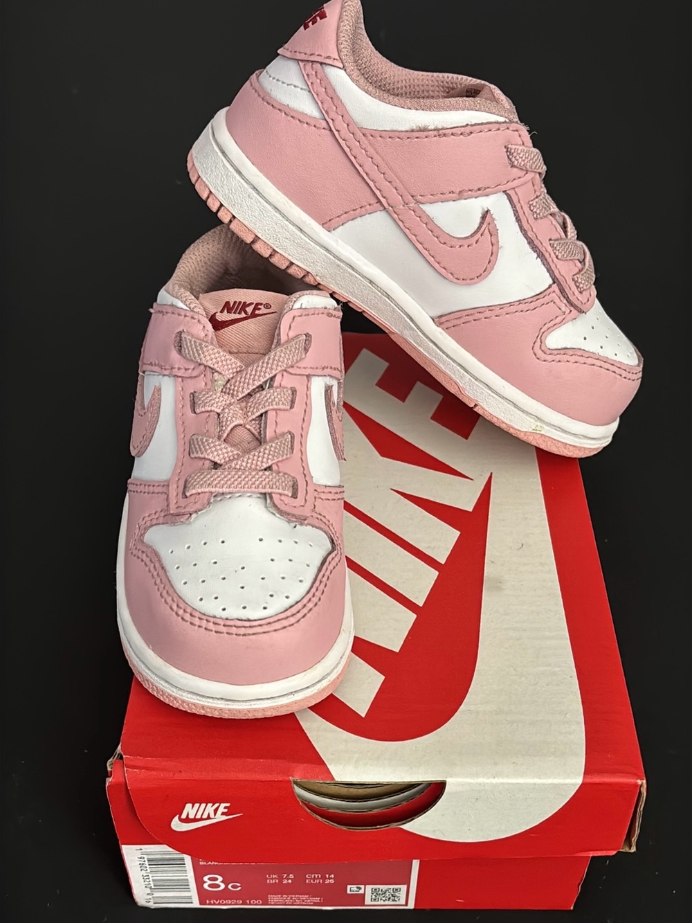 Nike Dunk Low Kids Pink and White Low-Top Sneakers with Swoosh